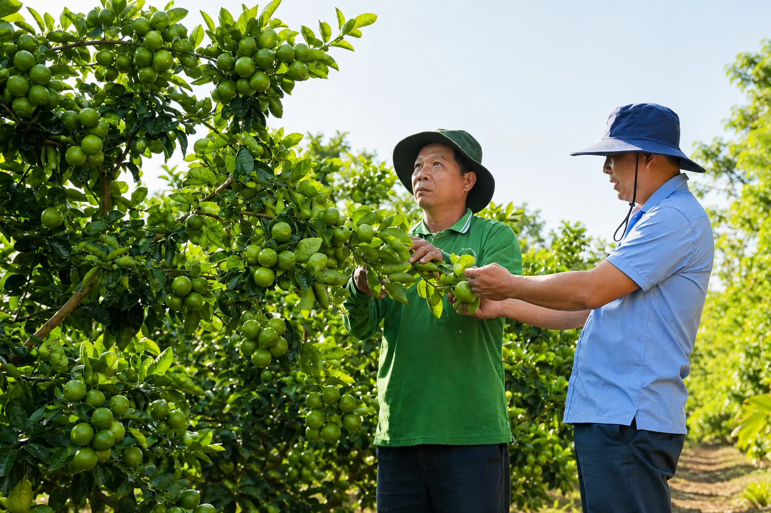 Kiểm tra cây trồng trong vựa chanh