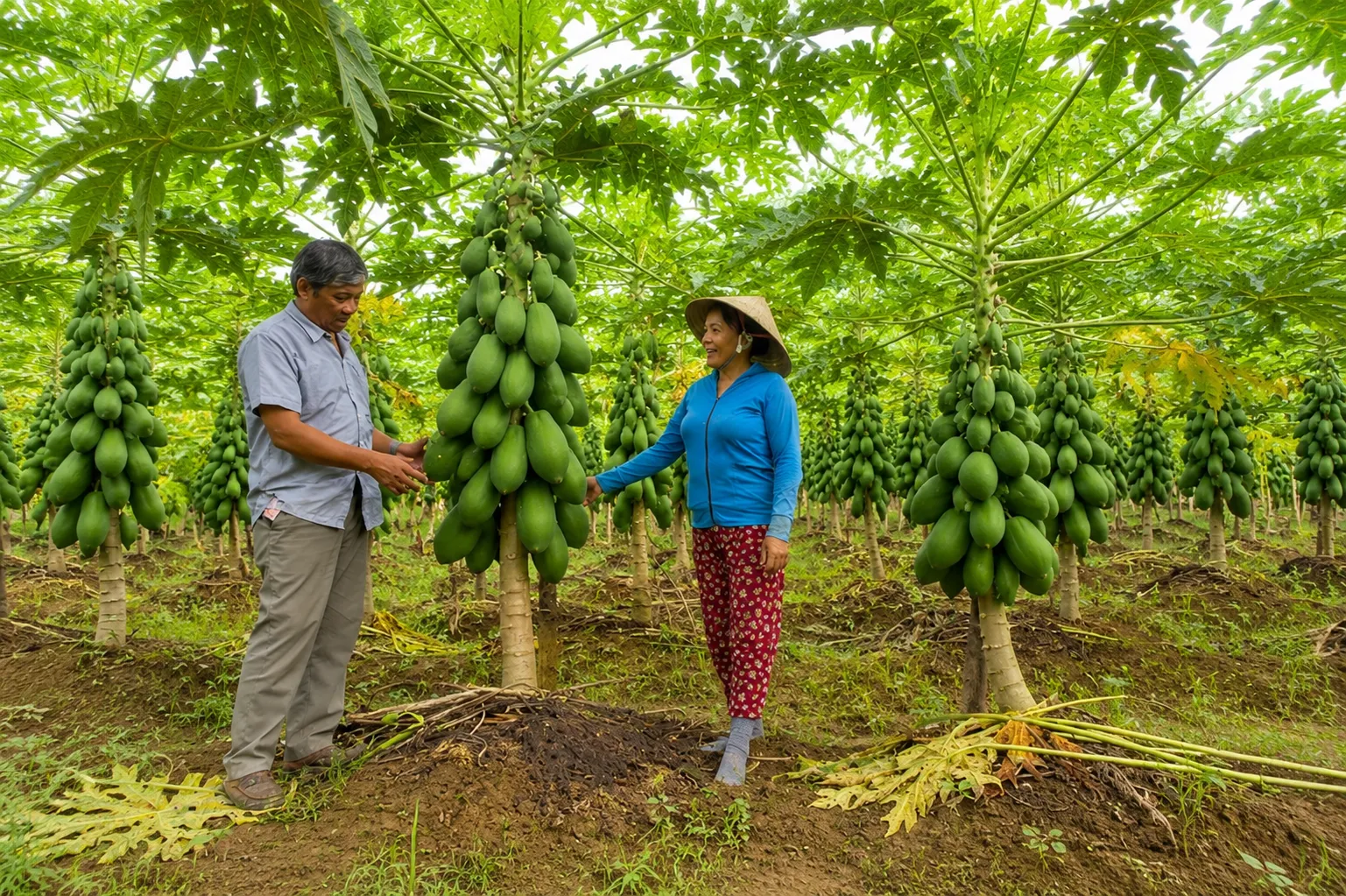 Thu hoạch vựa đu đủ cho thương lái